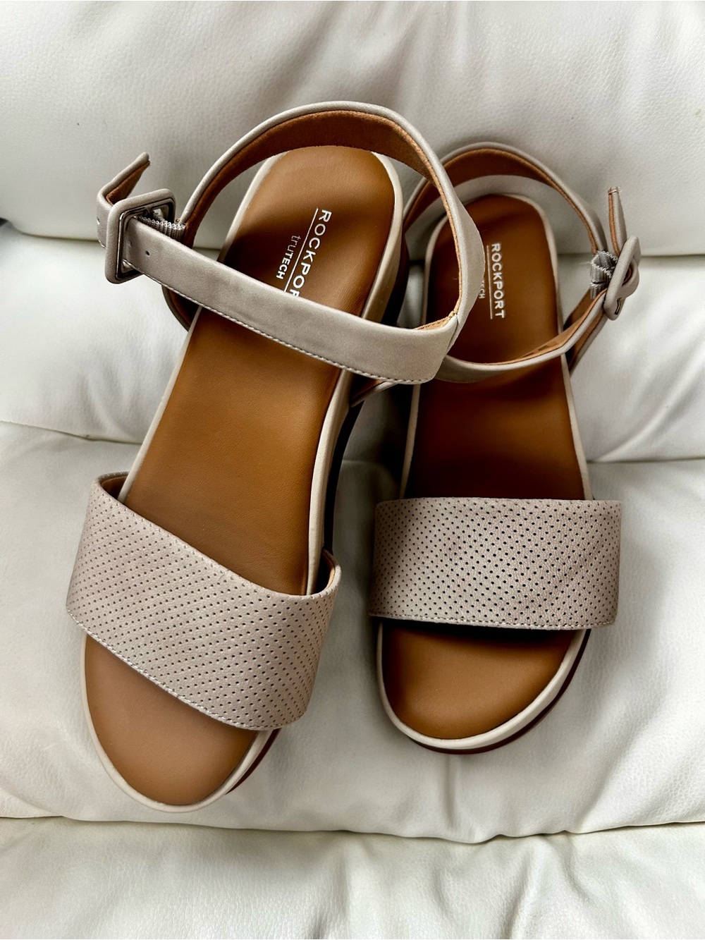 Rockport Women's Beige Perforated Ankle-Strap Sandals